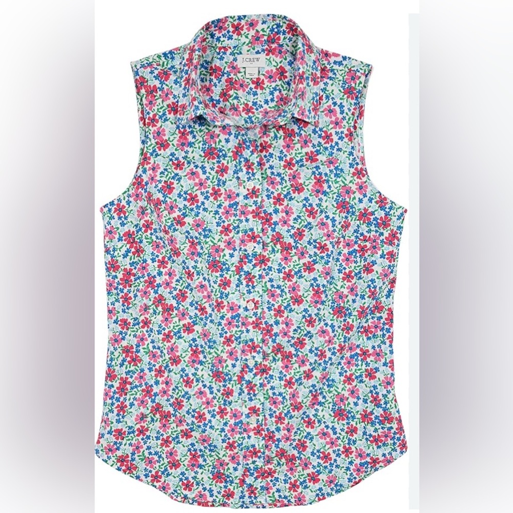 J. Crew White and Blue Sleeveless Button Down Shirt